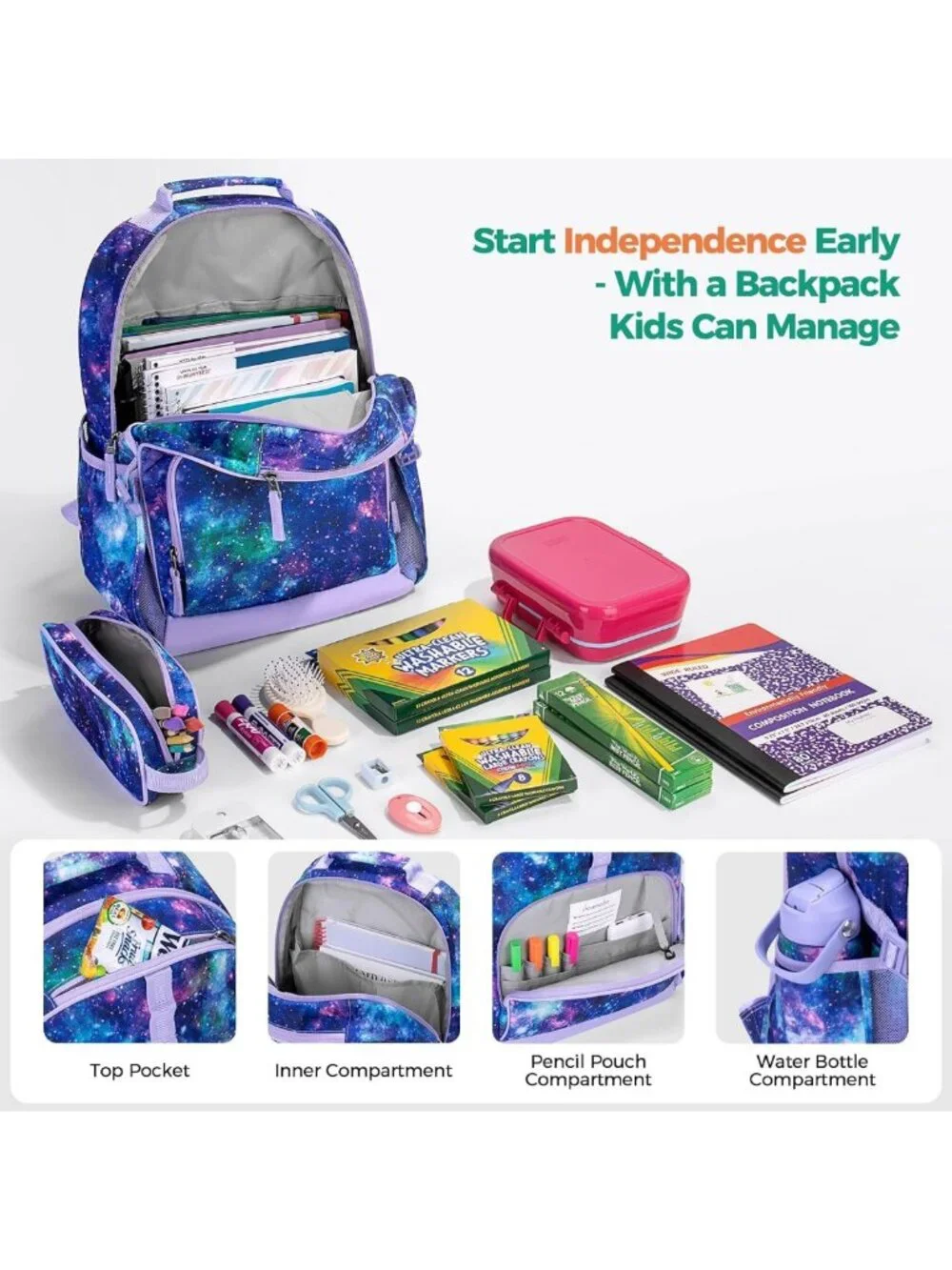 Unicorn Backpack Set for Kids - Girls Bookbag with Lunch Box & Water Bottle, 17